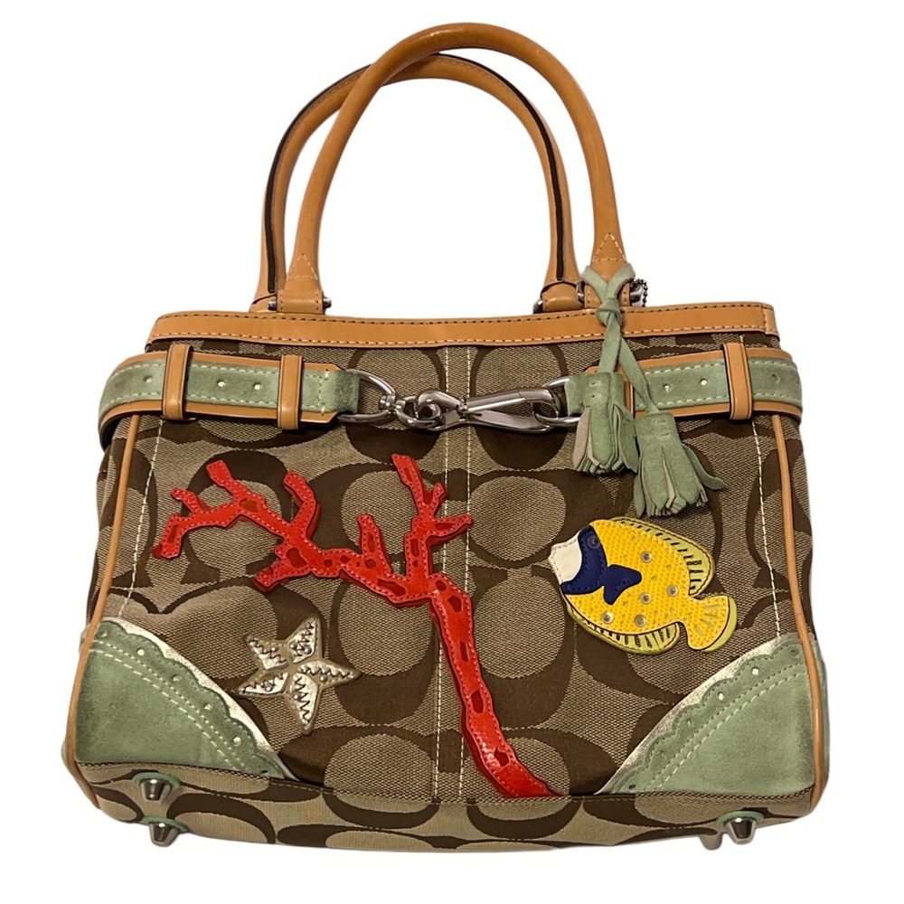 COACH Stylish Sea Design Signature Handbag